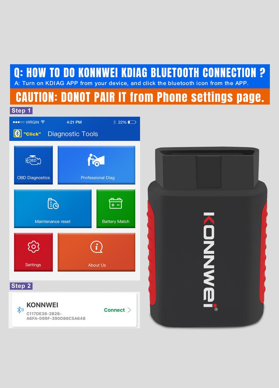 Автосканер мультимарочний Kdiag із безкоштовною програмою Konnwei (347766383)
