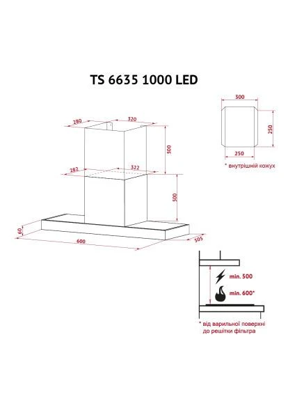Витяжка кухонна PERFELLI TS 6635 I/BL 1000 LED (389549711)