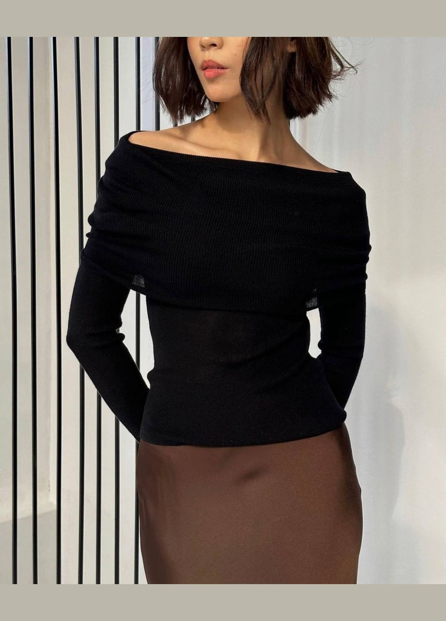 Жіночий топ у рубчик із відкритими плечима та довгим рукавом MonCher (347584624)