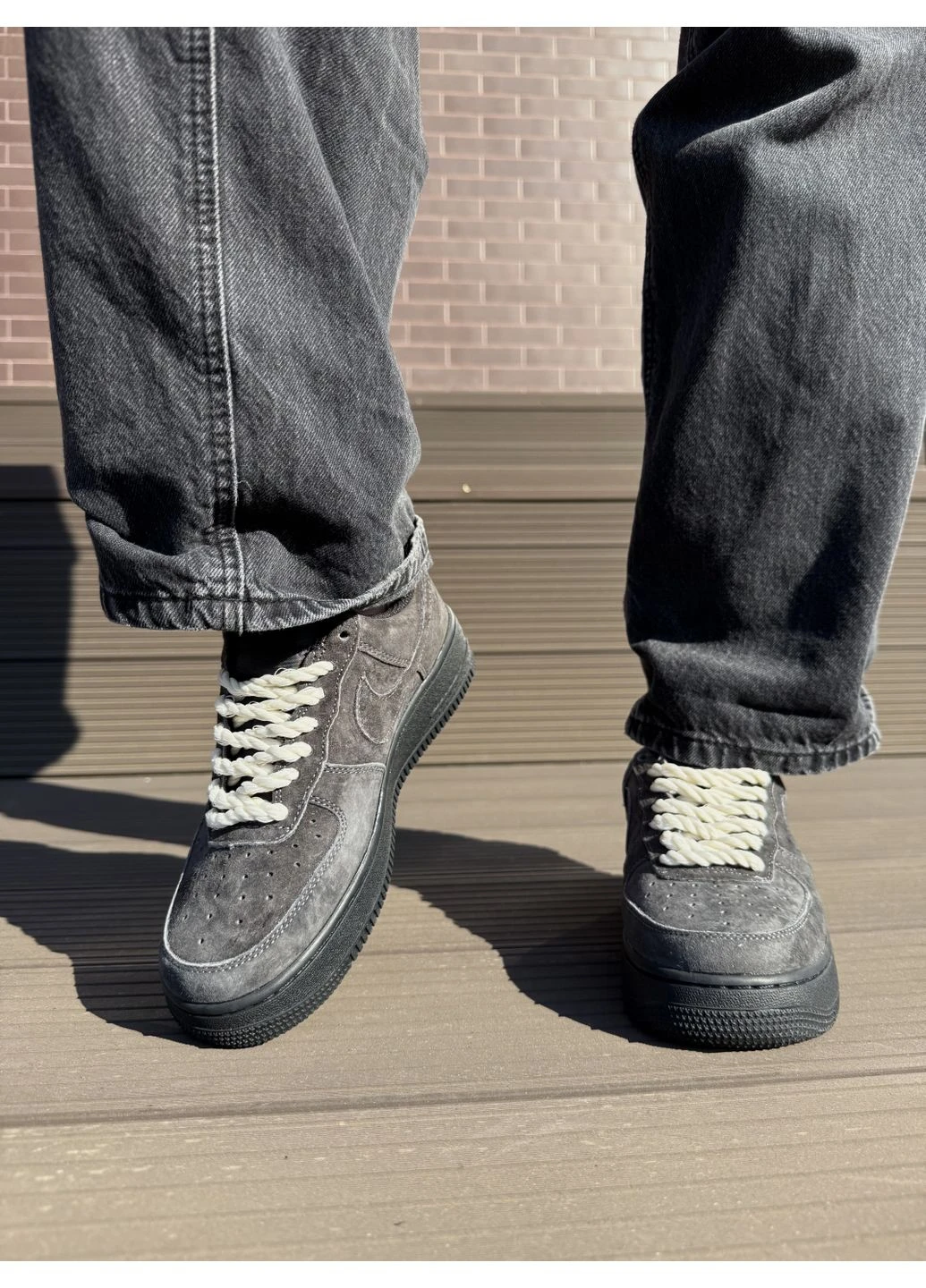 Серые демисезонные кроссовки мужские nike air force grey найк аир форс серые No Brand