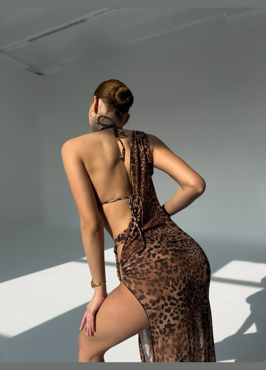 Коричневий літній трендовий купальник трійка з тунікою на одне плече роздільний Vakko