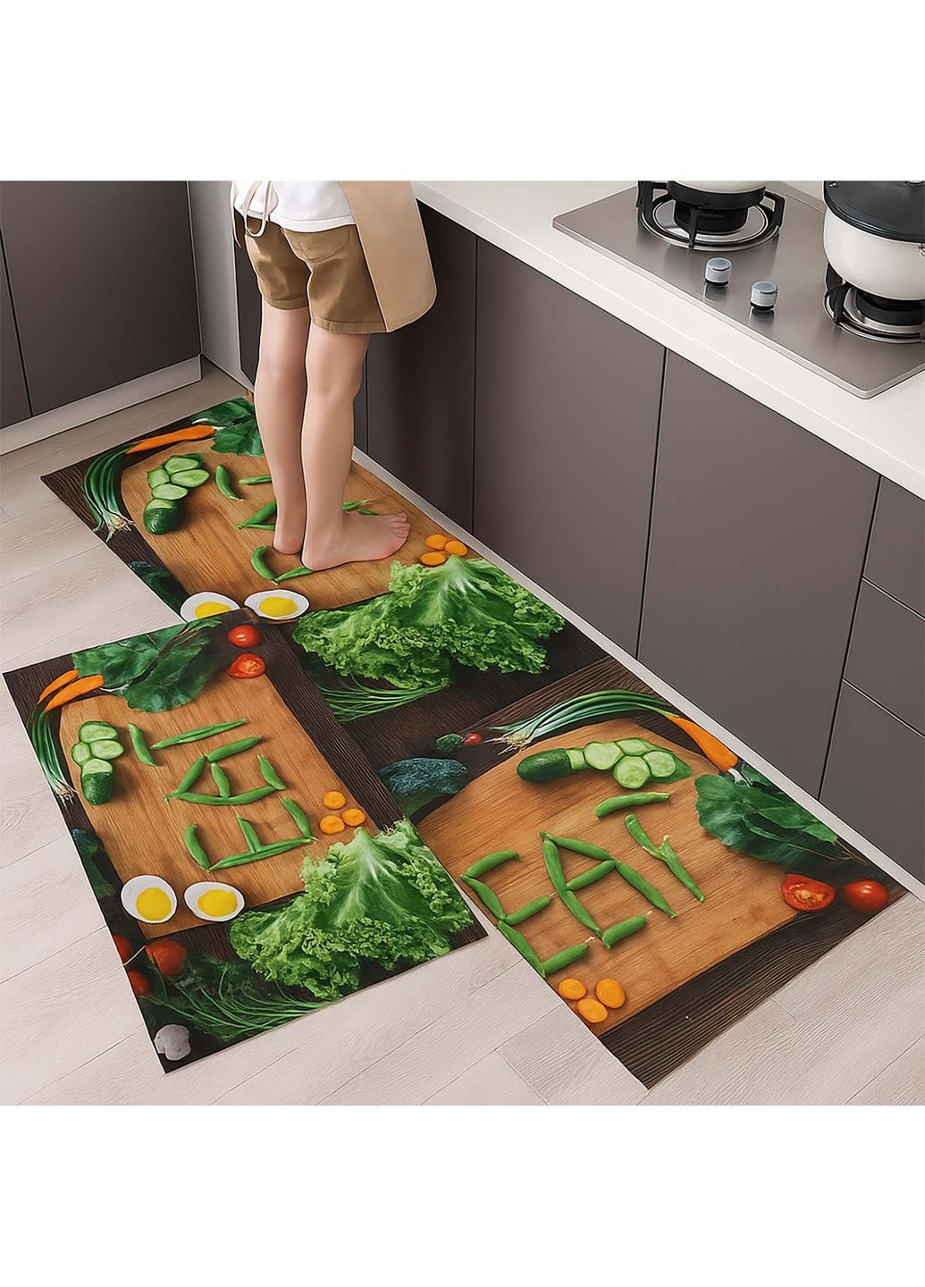 Набір килимків для кухні та ванної 120×40 см і 60×40 см водонепроникні, протиковзні, м'які, декоративні Kitchen Master (368877943)