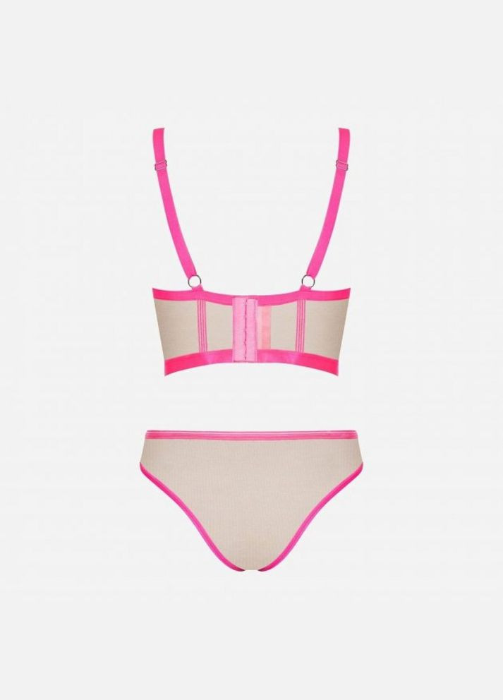 Бежевий демісезонний комплект nudelia бюстьє з трусиками, бежевий з чорним, s/m Obsessive