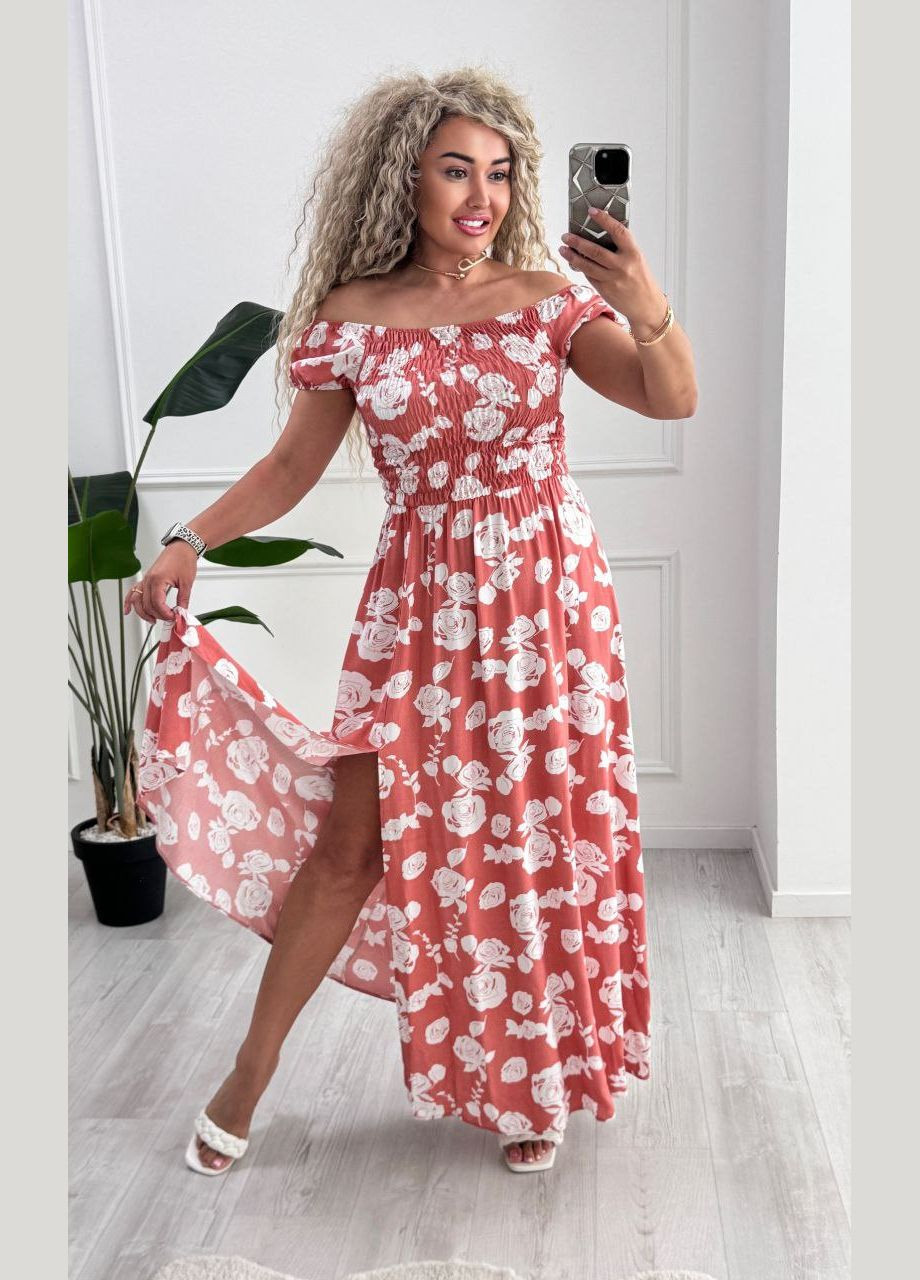 Коралова повсякденний, кежуал жіноча сукня Style Point з квітковим принтом