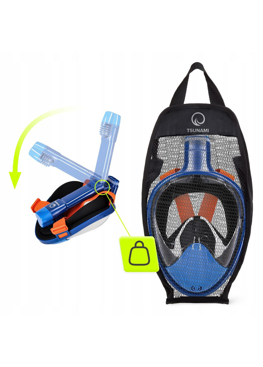 Маска для снорклинга полнолицевая, со складной трубкой Size S/M Blue (P-5905973405454) TSUNAMI (345707436)