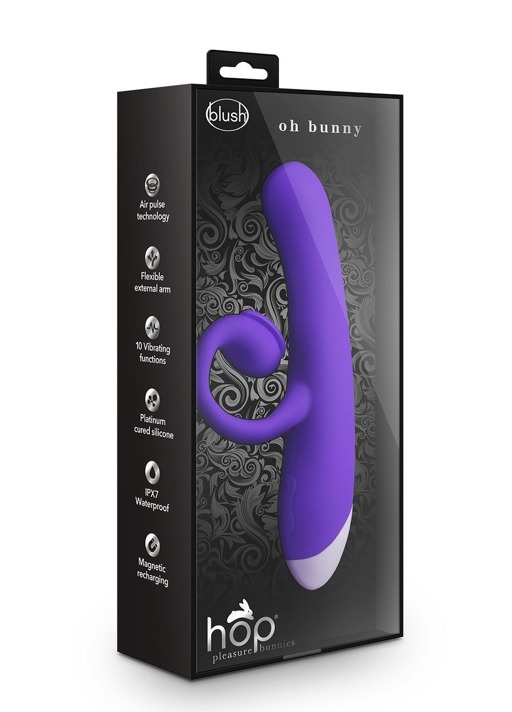 Подвійний вібратор з технологією пульсації повітря Oh Bunny, фіолетовий, 19.6 х 3.1 см Blush (315497719)