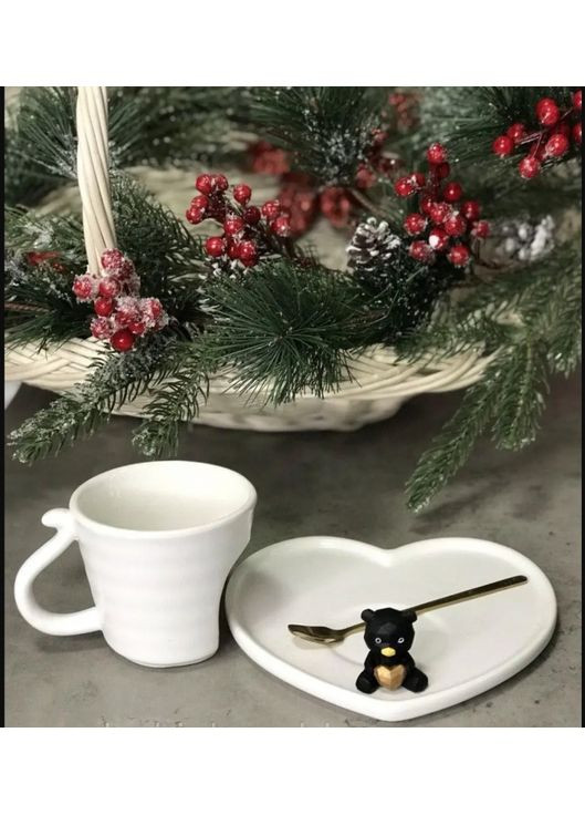 Набір чашка і блюдце закоханий ведмедик білий кераміка ProDobro (365442476)