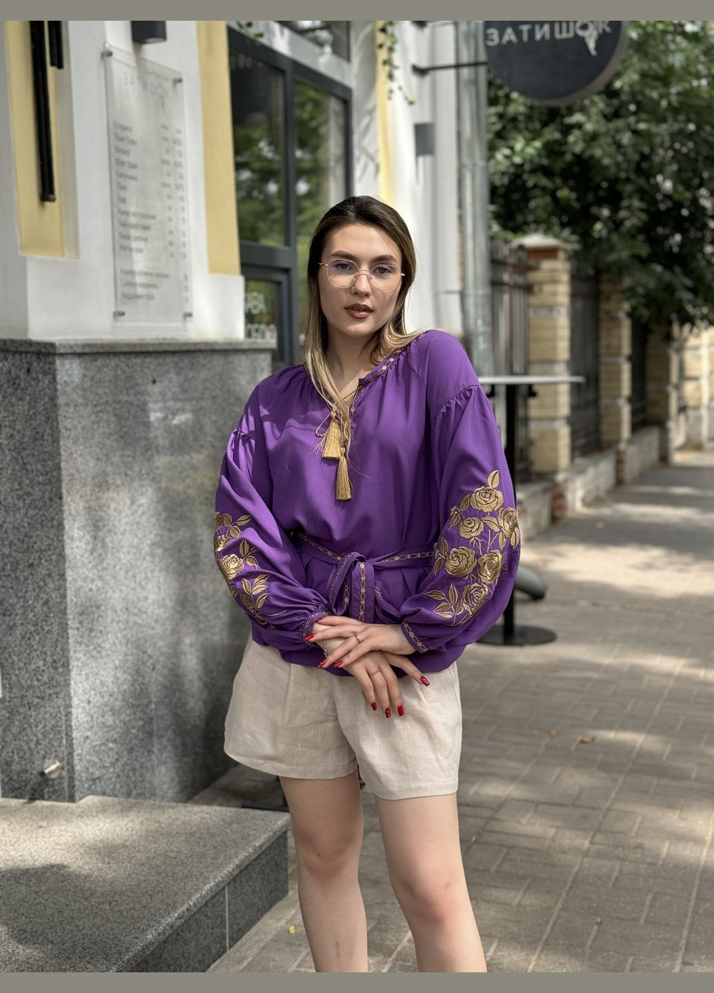 Фіолетова вишиванка жіноча BeART візерунок квітковий вільна штапель (300584649)