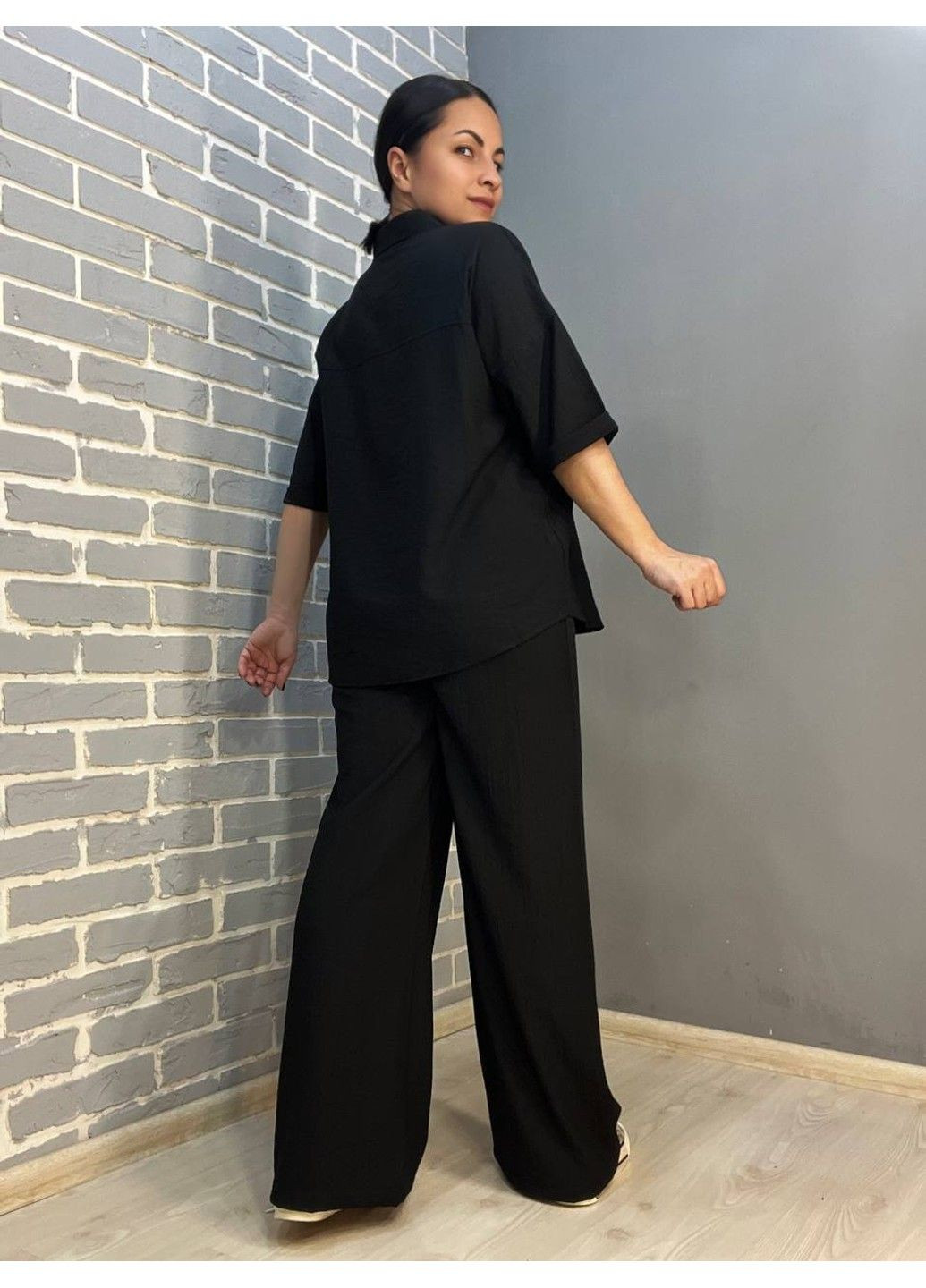 Костюм женский 4218 ткань жаткая рубашка на пуговицах карманы и широкие брюки на резинке MIX RAY (304062684)