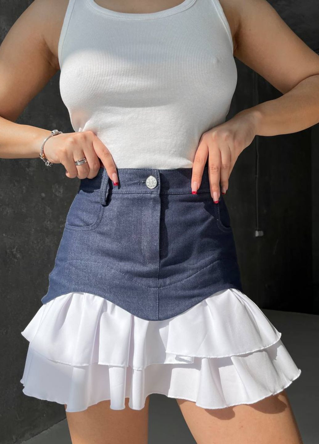 Жіноча спідниця з імітацією баски з котону та софту Tik-Tak (340163825)