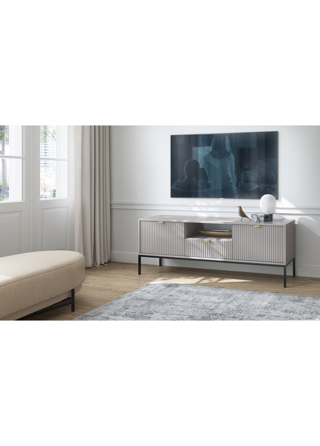 Тумба під телевізор Нова / Nova 2-дверна з 1 шухлядою і чорними ніжками RTV154 Сірий (PFH-091227) Perfect Home (367179106)