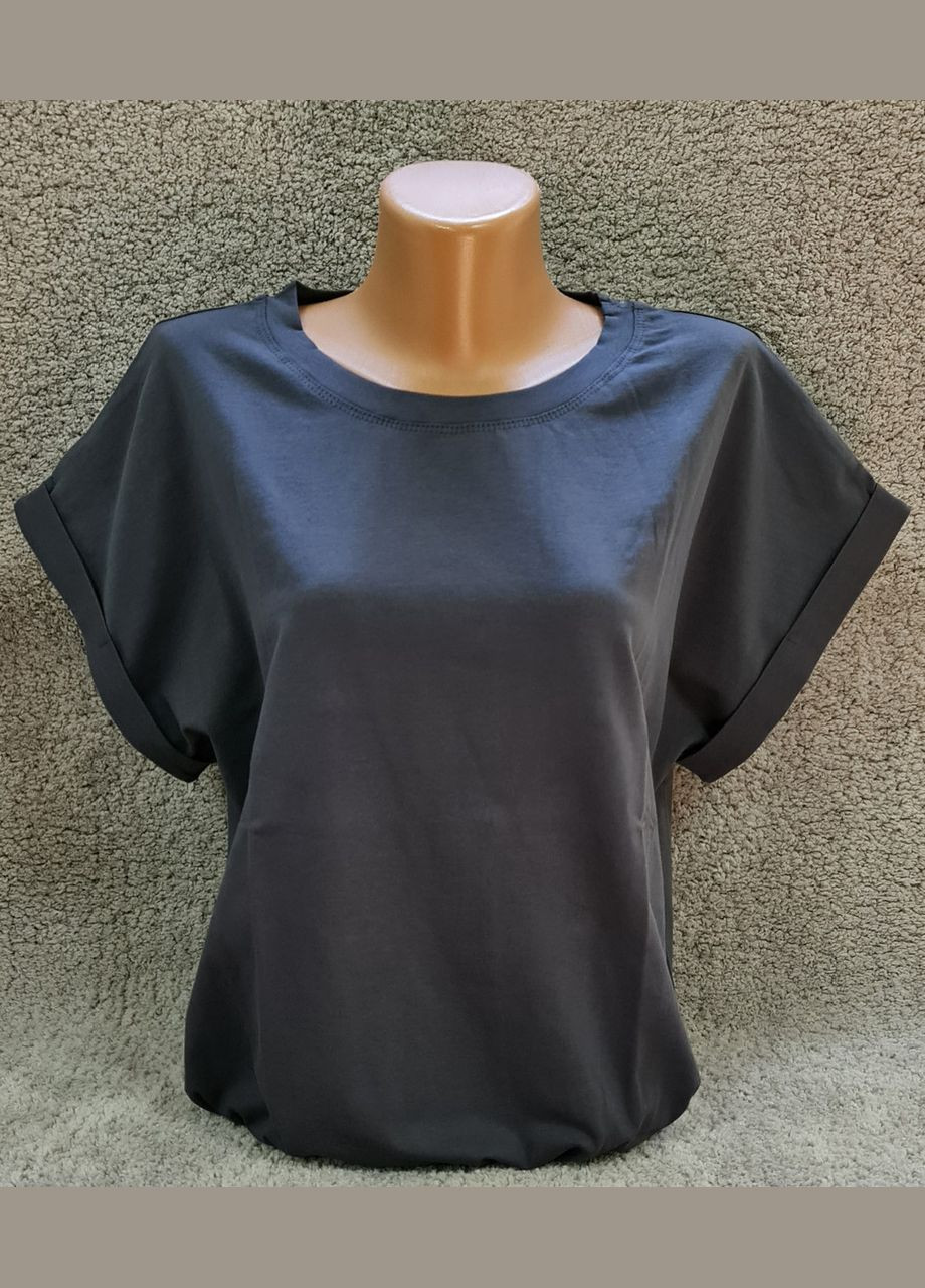 Футболка жіноча однотонна бавовна батал темно-сіра великі розміри Leliss - (322640862)