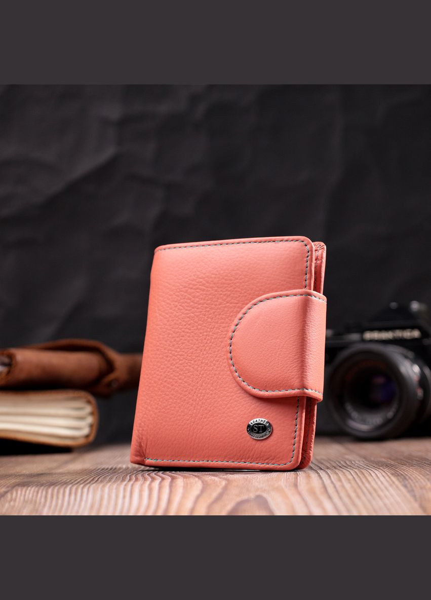 Стильний шкіряний гаманець з монетницею зовні пудровий 19458 st leather (329198571)