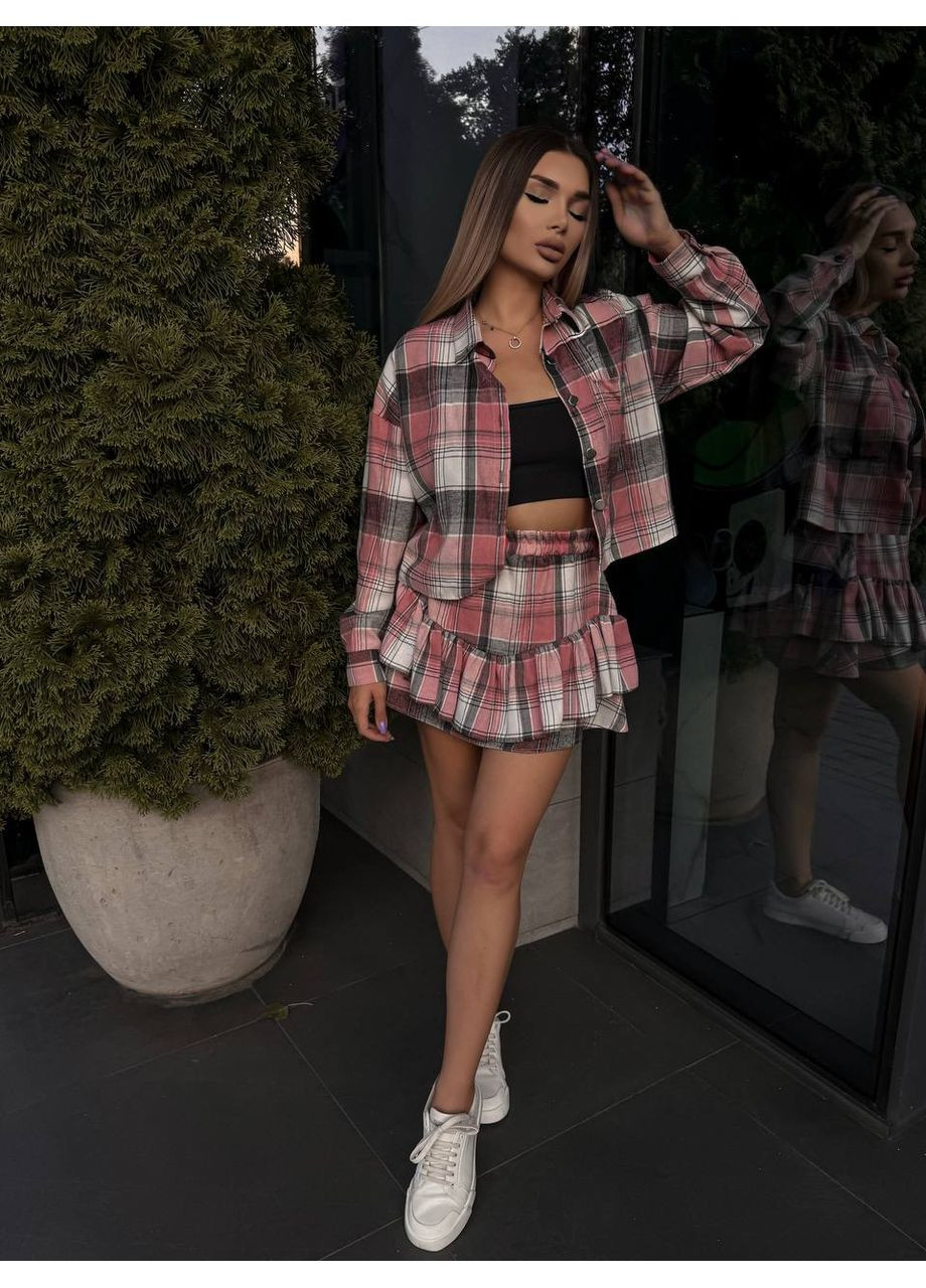 Костюм фланель Туреччина у клітинку,спідниця та сорочка Україна (353309206)