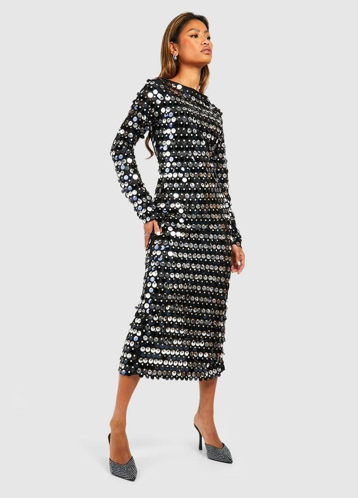 Черное премиум платье меди с пайетками disc черная открытая спина вечерняя Boohoo