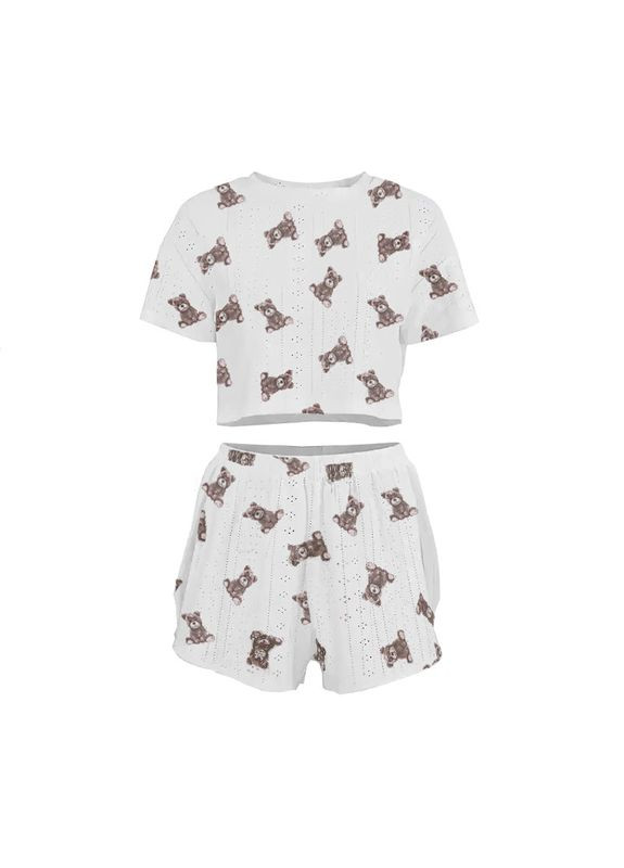 Біла жіноча піжама sm24107ayh футболка та шорти біла з ведмедиками 5 шт. Lesko