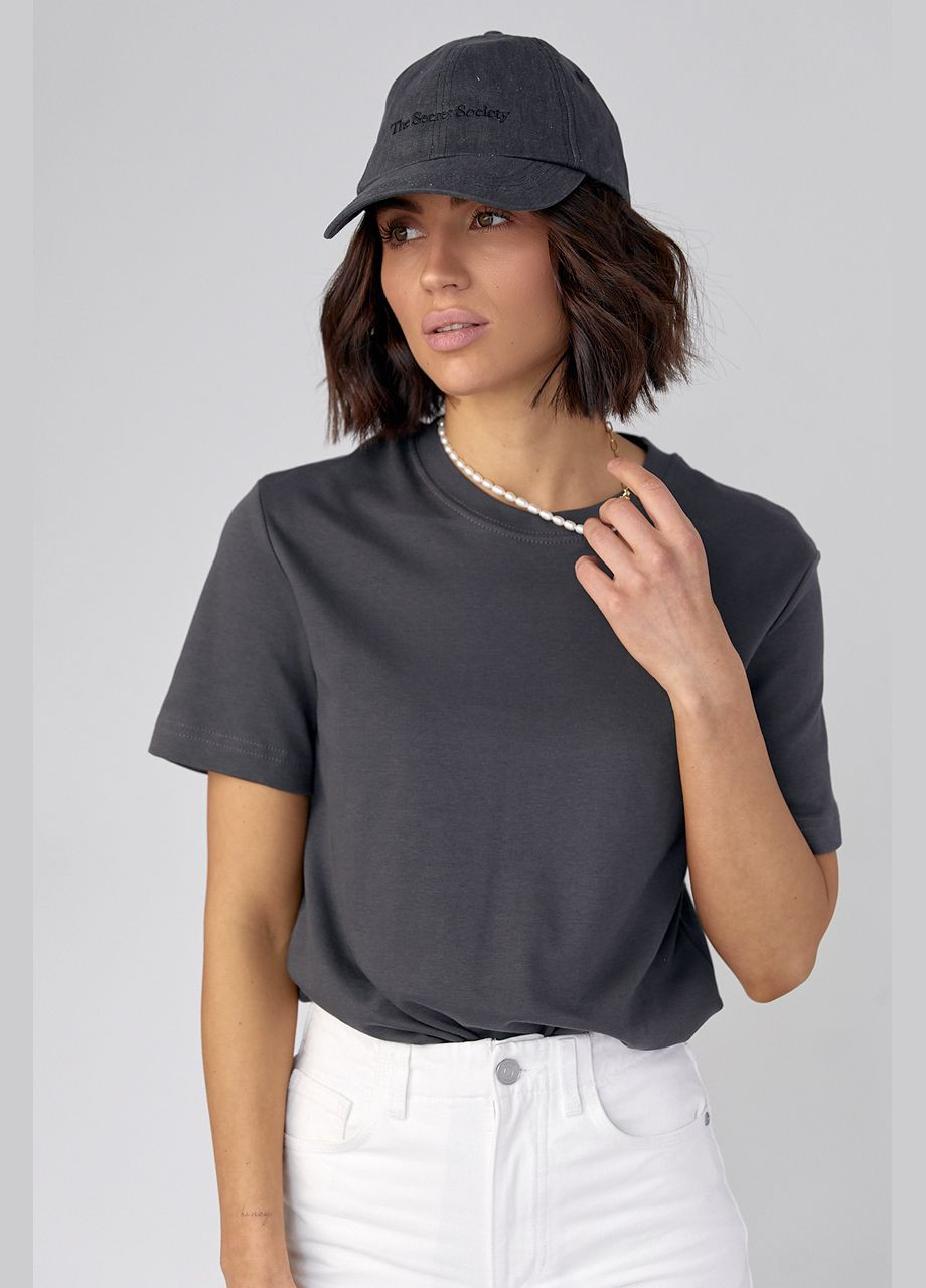 Базова однотонна жіноча футболка - сірий Lurex - (293292949)