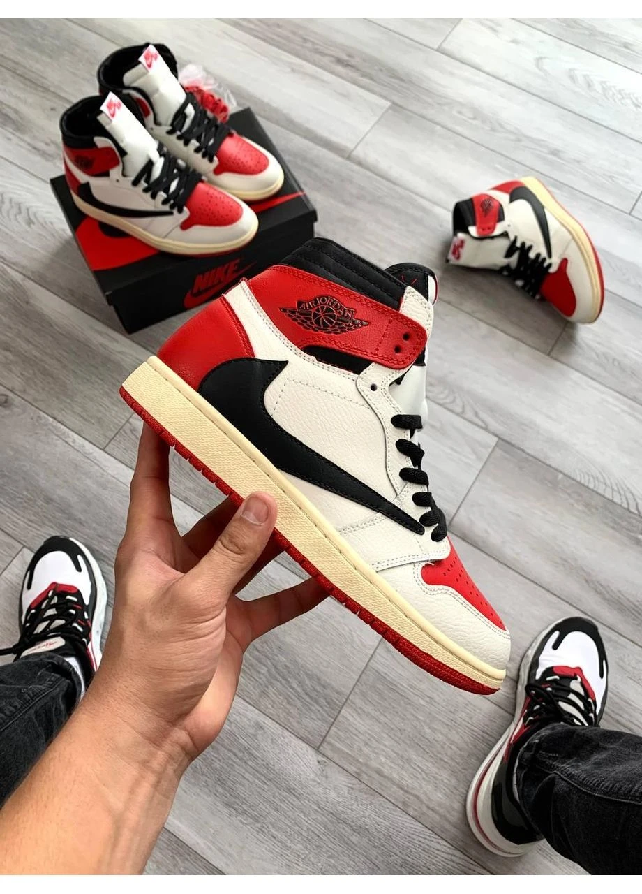 Белые демисезонные кроссовки мужские nike air jordan travis scott + cactus jack white red найк аир джордан No Brand