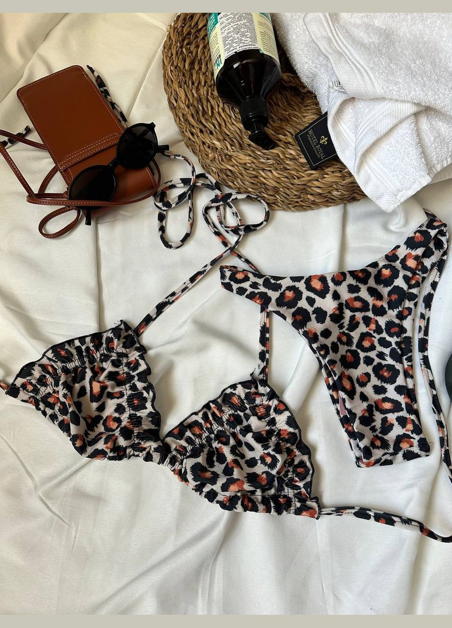 Бежевий літній жіночий леопардовий купальник бікіні No Brand