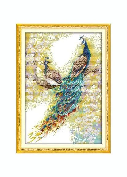 Набор для вышивания по нанесённой на канву схеме "The peacock couples". AIDA 14CT printed 37*51 см Joy Sunday (313613443)