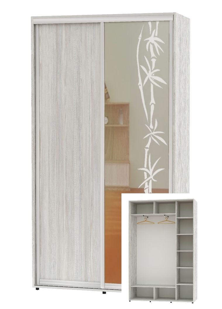 Шафа-купе дводверна 160*45*240 Сосна Натті ДСП/Дзеркало з піскострумним малюнком Алекса (360448876)