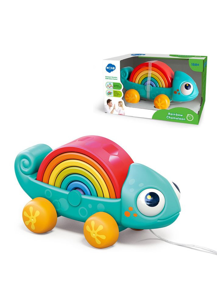 Каталка Хамелеон з пірамідкою Веселка за системою навчання монтесори Hola (314482760)