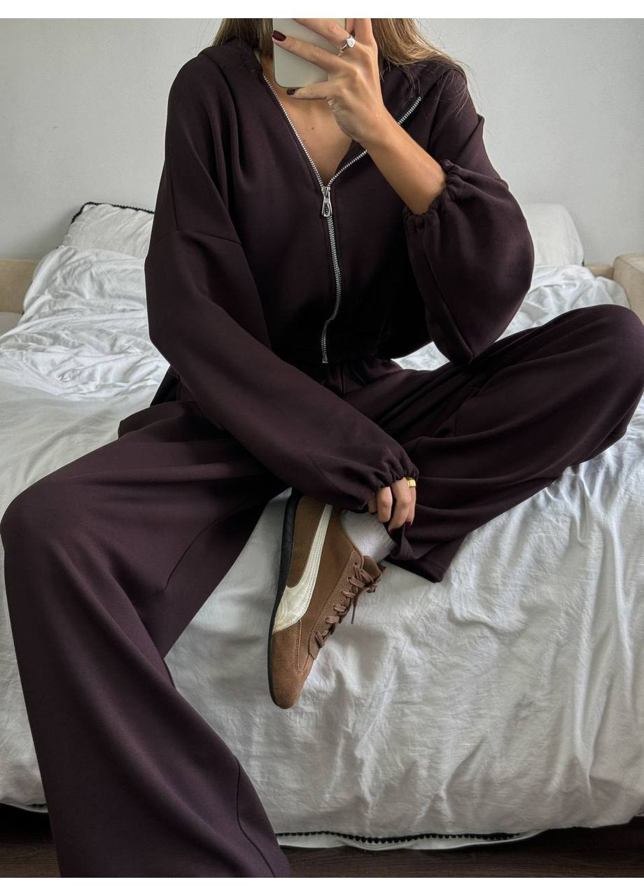 Женский спортивный костюм оверсайз: Укороченная кофта на молнии + Широкие брюки MonCher (366341348)