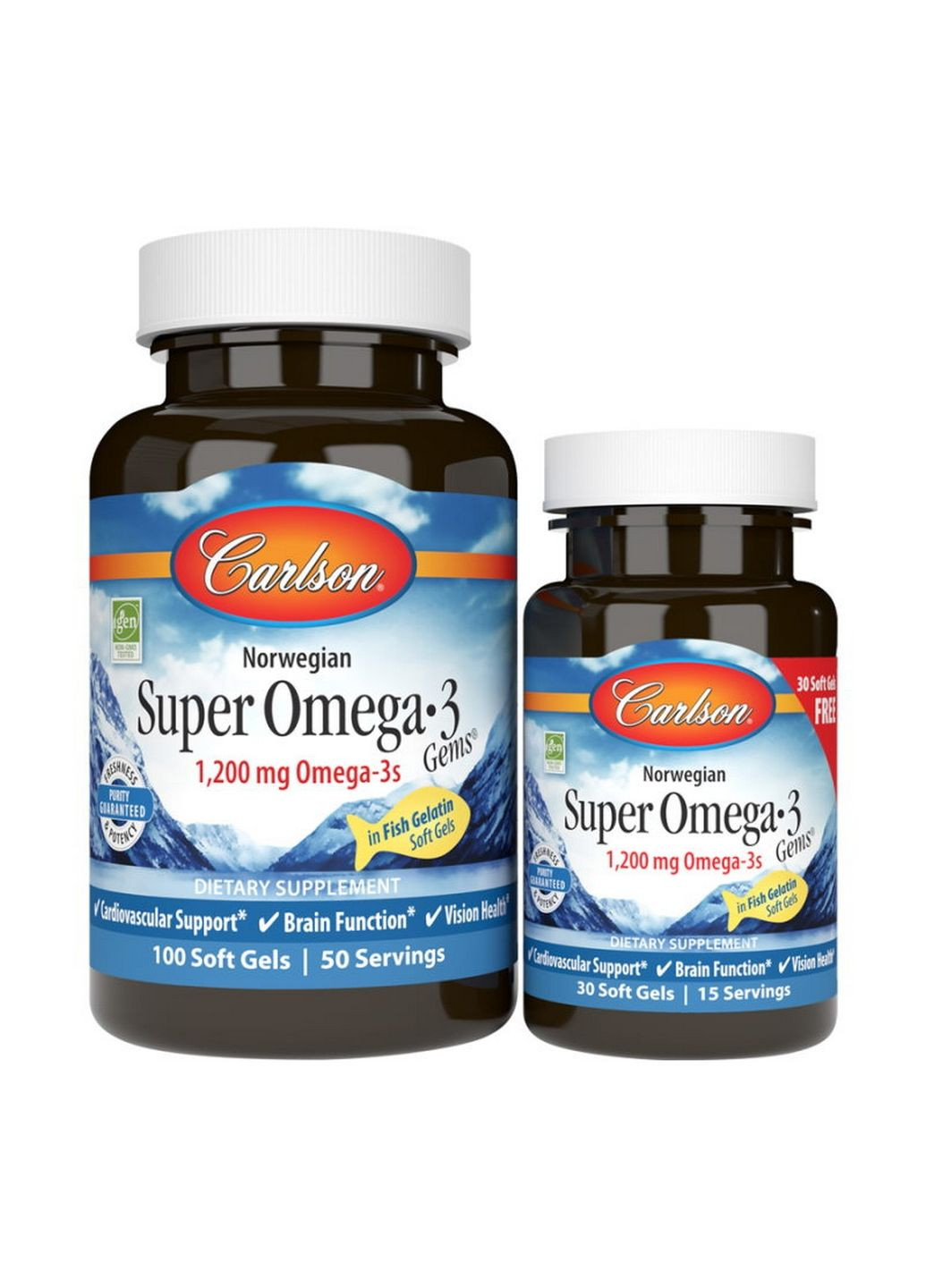 Жирні кислоти Norwegian Super Omega 3 Gems 1200 mg, 100+30 капсул Carlson Labs (293339405)