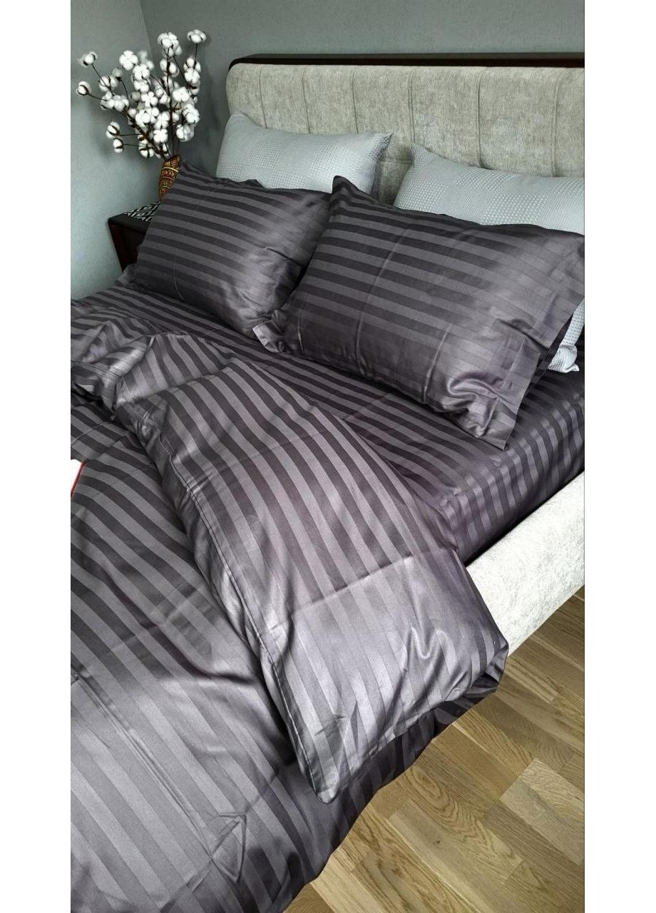 Постельное белье с резинкой ROYAL GRAY, сатин страйп PREMIUM 2/2см Полуторный размер, наволочки 70/70 No Brand (364220786)