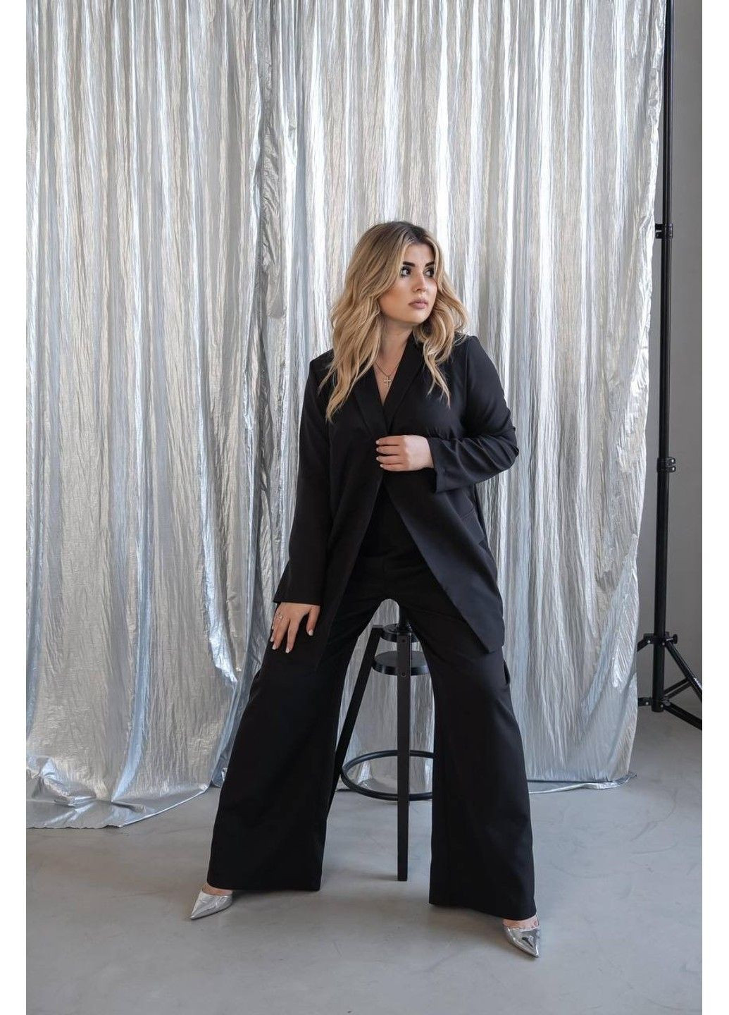 Костюм деловой, двойка, из крепа, Мод БРК-1704, черный, размер 56-58 No Brand (355469515)