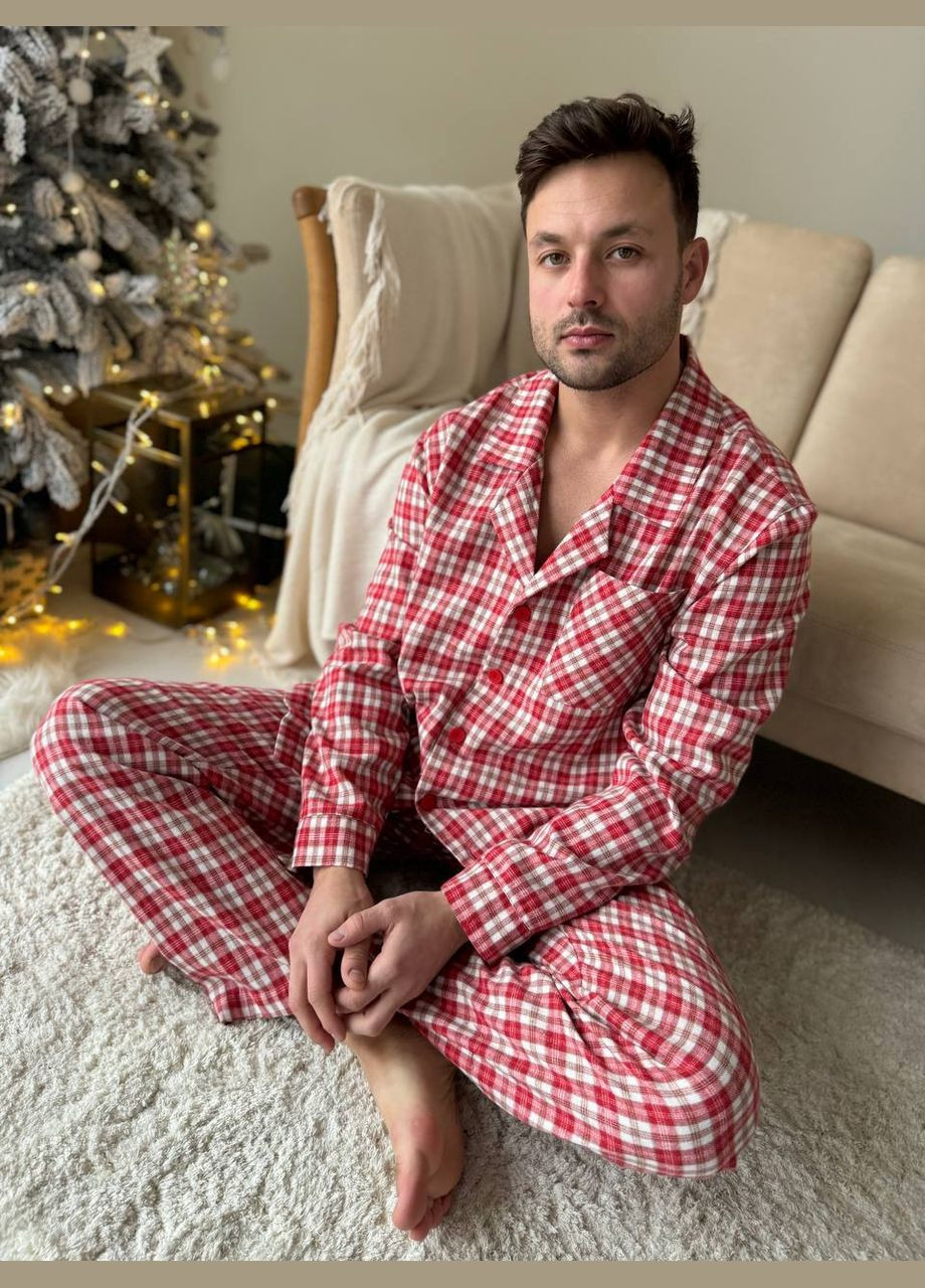 Стильна чоловіча піжама червоно-білого кольору в клітку No Brand (322054916)