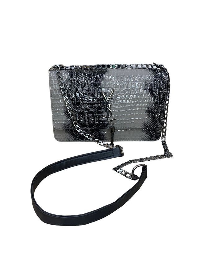 Сумка сіра лакова під змію з ланцюжком No Brand 3235 (301993925)