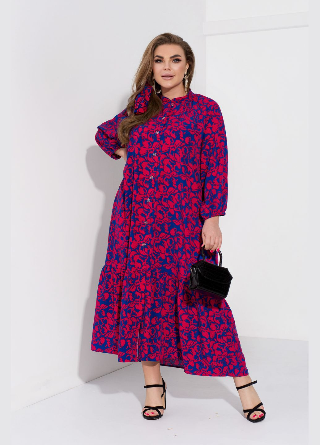 Розовое кэжуал, повседневный трендовое платье колокол No Brand с цветочным принтом