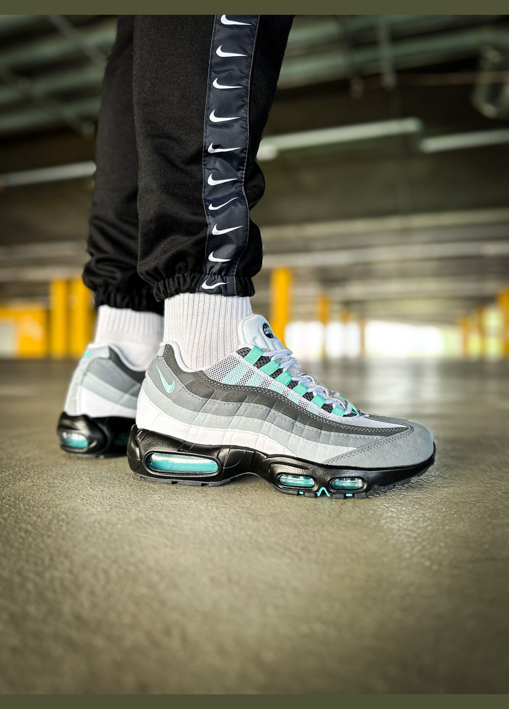 Сірі всесезон кросівки чоловічі nike air max 95 gray mint black | найк аір макс 95 сірі чорні No Brand