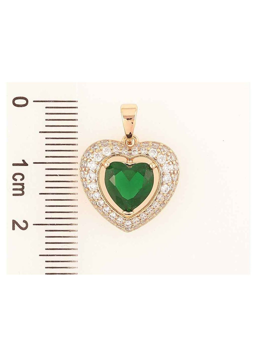 Кулон Позолота 18K «Сердечко с зеленым фианитом и инкрустацией цирконием» для цепочки до 5мм (262335) Xuping Jewelry (363327583)