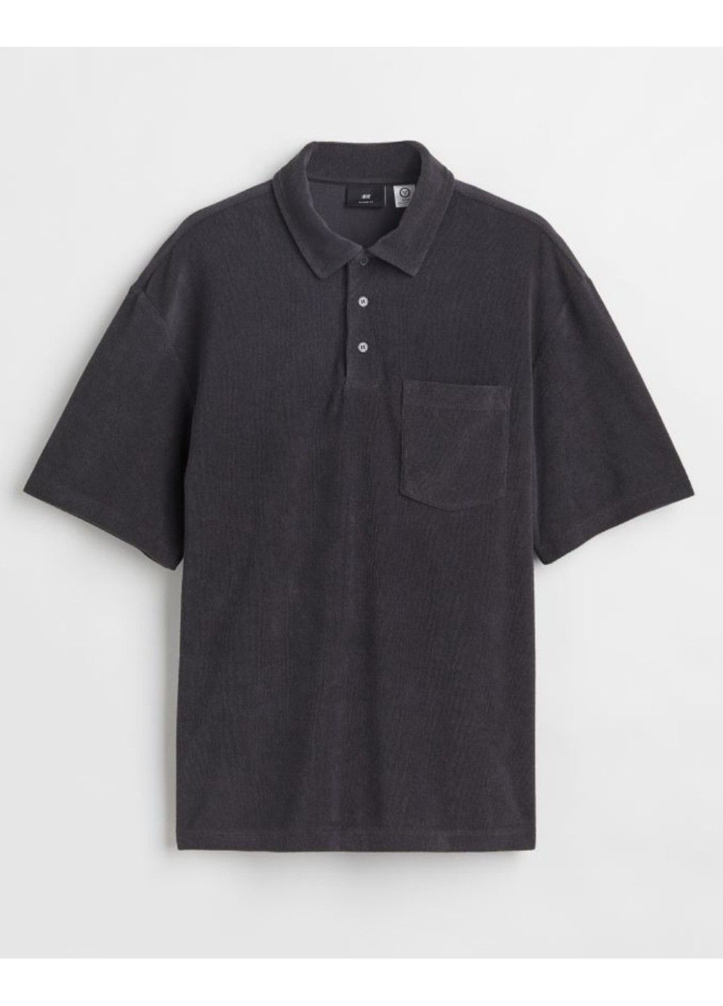 Темно-сіра чоловіча футболка з махрової тканини з коміром relaxed fit н&м (56996) s темно-сіра H&M