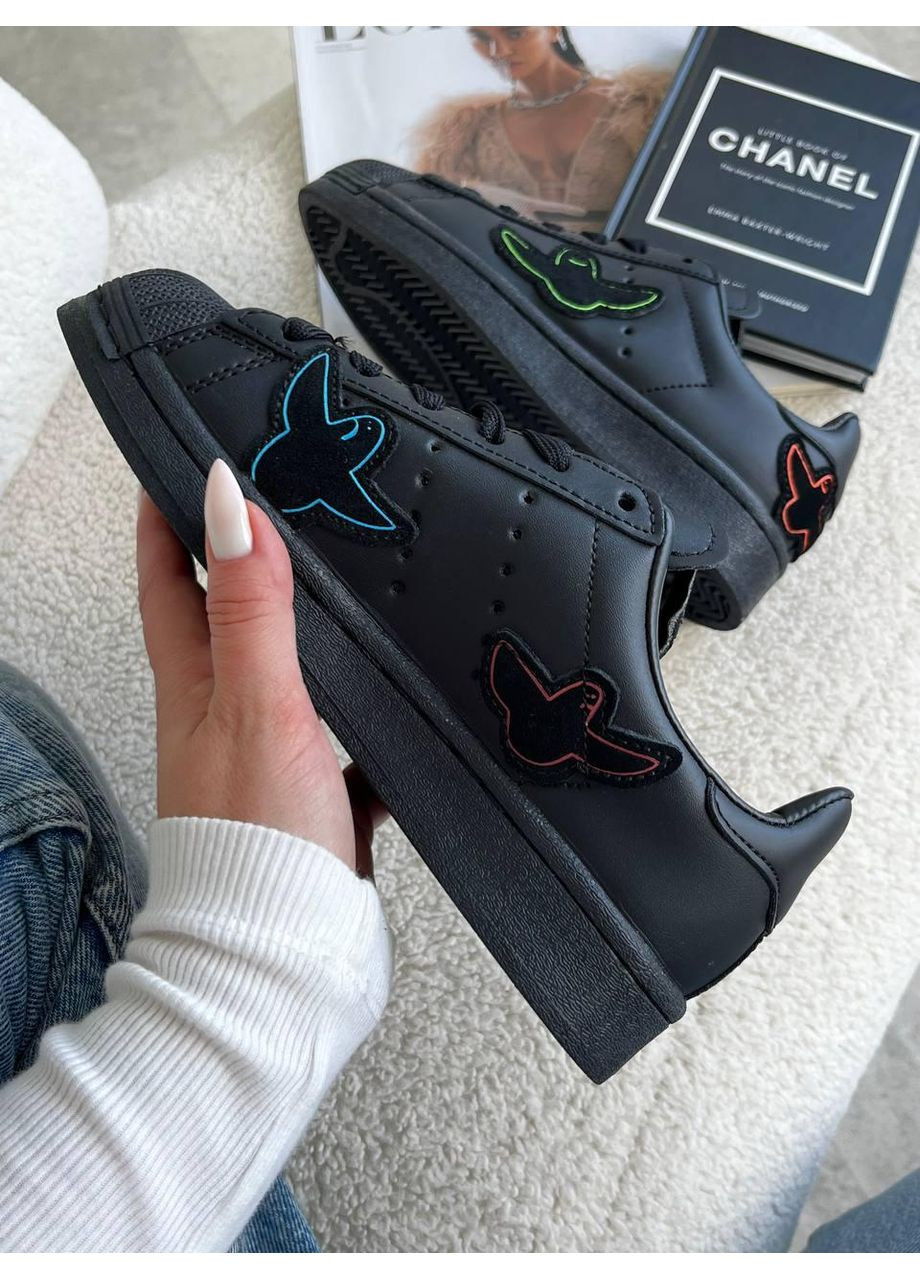 КРОССОВКИ ЖЕНСКИЕ ADIDAS SUPERSTAR BLACK GHOST АДИДАС СУПЕРСТАР No Brand чёрные демисезоны (368888080)