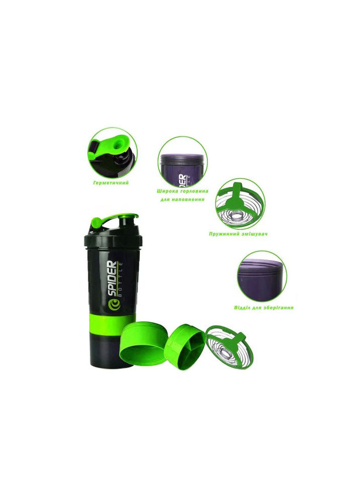 Шейкер спортивный Spider 0,5 л Черно-зеленый EasyFit (341528887)