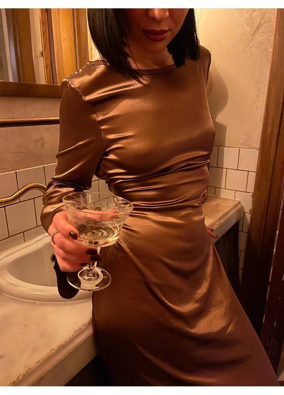 Коричневое праздничный, вечернее платье No Brand однотонное