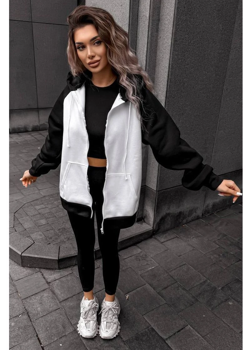 Белый худи женское на флисе белого цвета Let's Shop однотонный без декора (370268842)
