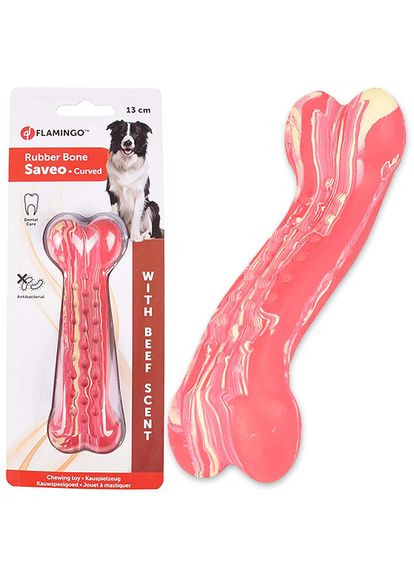 Іграшка жувальна кістка зі смаком яловичини для собак Rubber Saveo Curved Bone Beef 13x4 см Flamingo (279572643)