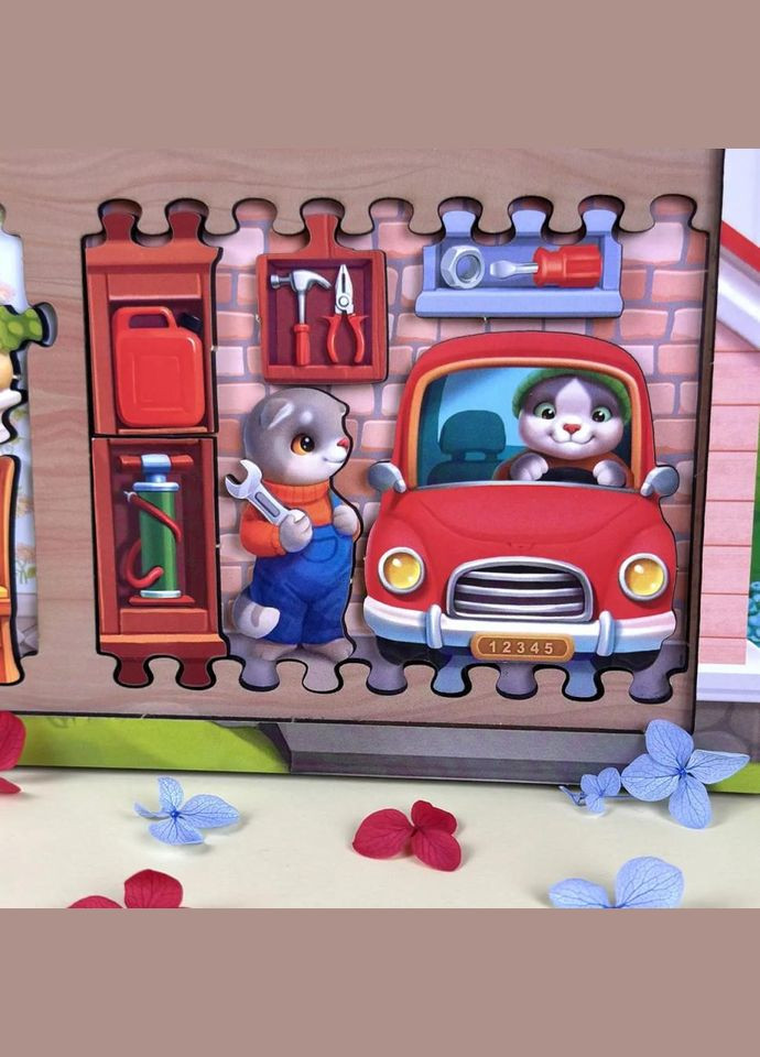 Деревянный пазл-вкладыш "Кошачий летний дом" (ПСД272) PSD272 No Brand (339782448)