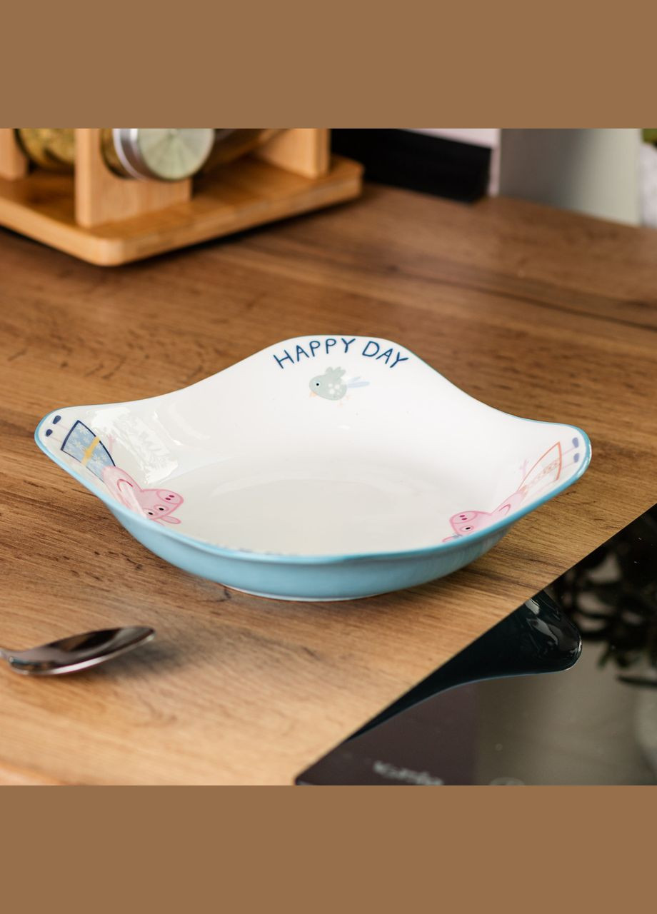 Дитяча тарілка Happy day керамічна 350 мл, блакитний Yiwu (322503858)