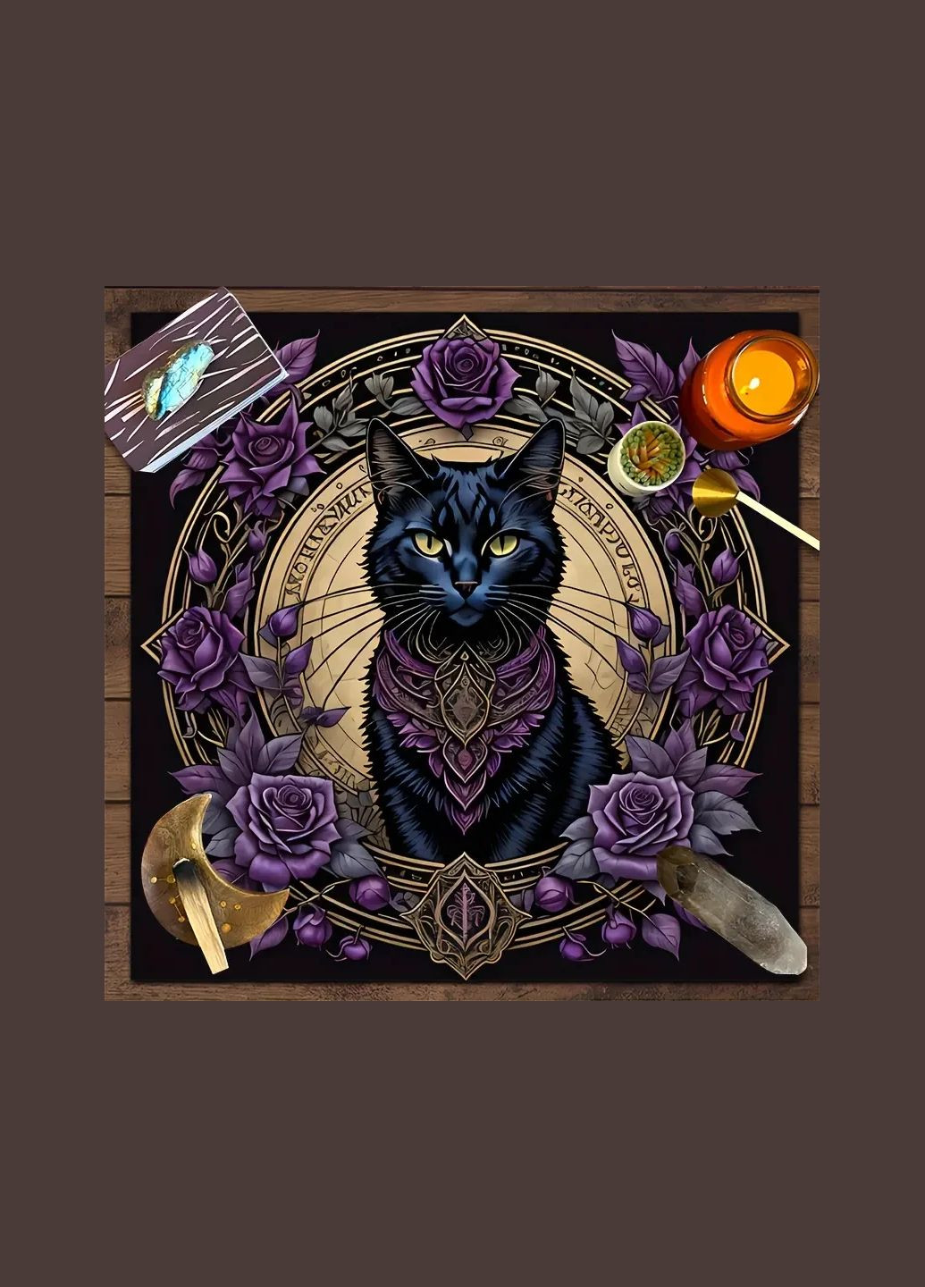 Скатертина для ворожіння на Таро, рунах Кіт із трояндами 75 см на 75 см No Brand (366883983)