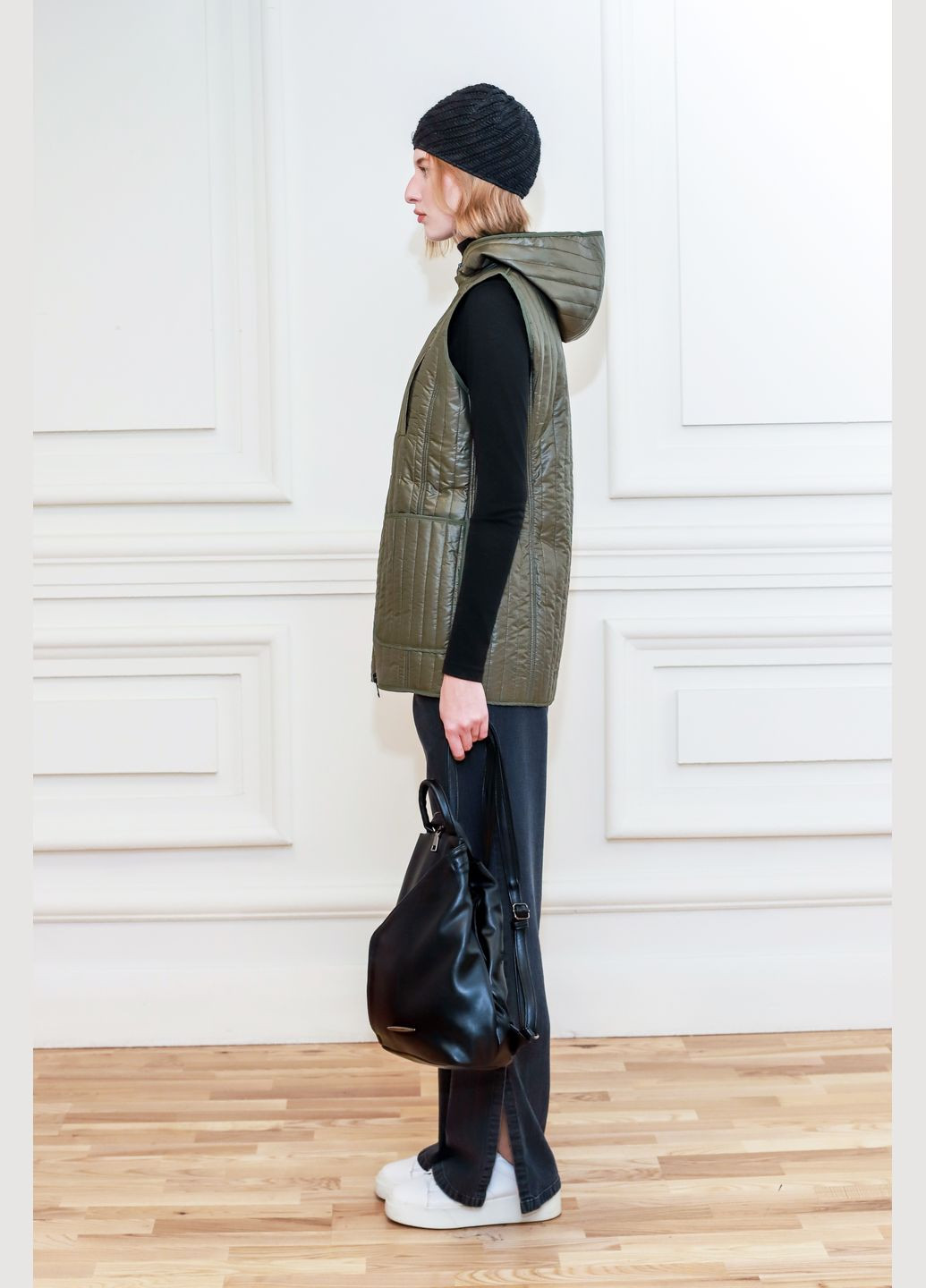 Оливкова стьобана жилетка з капюшоном Альфреда Dolcedonna (307183076)