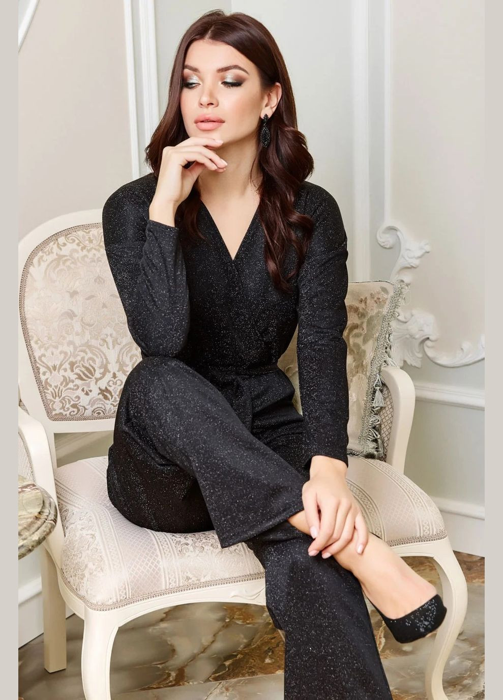 Комбінезон Seventeen комбінезон-брюки однотонний чорний святковий трикотаж