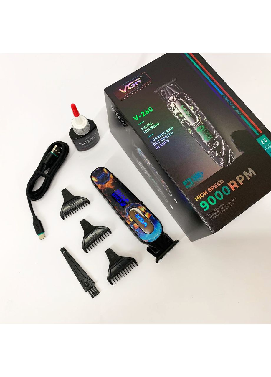 Тример акумуляторний для стрижки V-260 RED, 3 насадки, LED дисплей VGR (364665569)