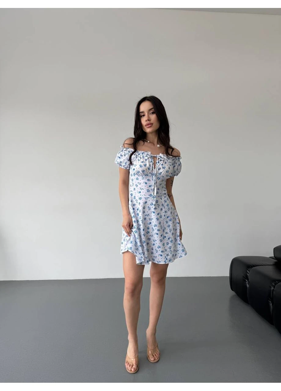 Молочна легка сукня міні з розрізом Fashion