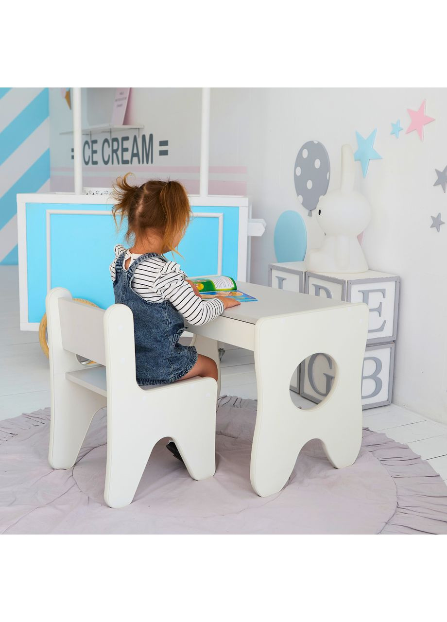 Комплект дитячих меблів столик та стільчик 70×45×51, стіл та стілець у дитячу, білий з сірим No Brand (361259064)