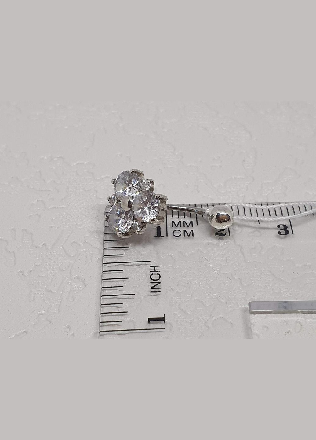 Срібна сережка для пірсингу пупка з фіанітами. 6001 Ірій (269801067)